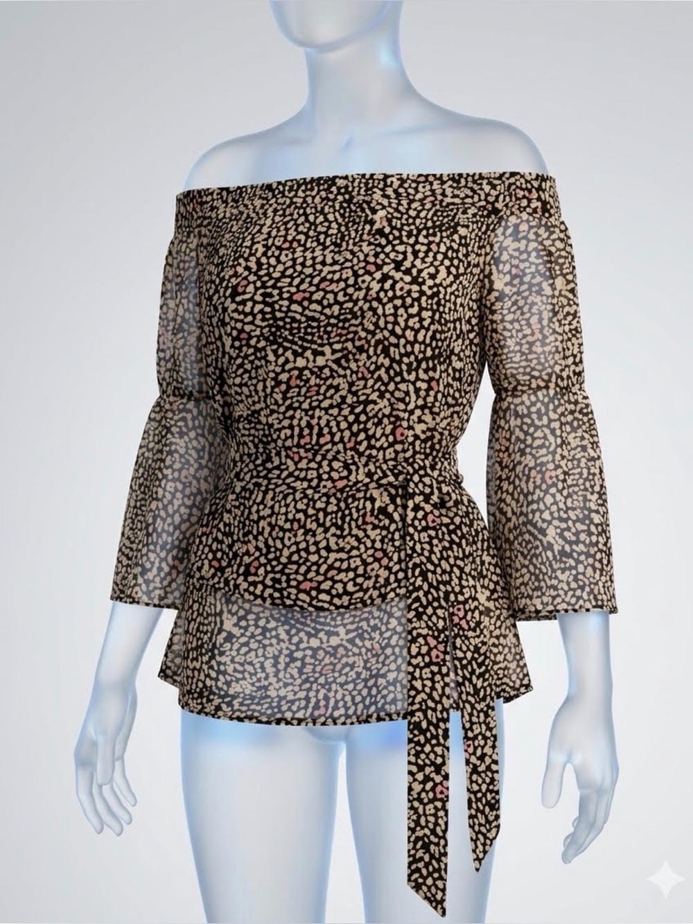 Karen Millen Off-the-Shoulder Animal Print Blouse Pink Accents US 8 / UK 12